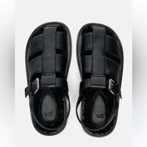 Zara NWT faux fur lined cage sandals - Picture 2 of 6